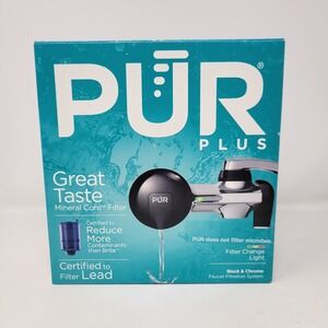 PUR PLUS Black Chrome Faucet Filtration System Mineral Core Filter Easy Install